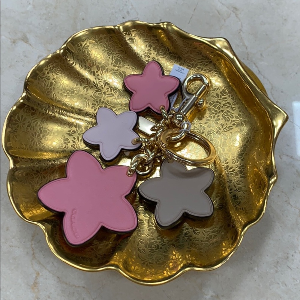 COACH WILDFLOWER CLUSTER BAG CHARM BRASS & PINK - Picture 14 of 16
